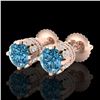 Image 1 : 3 ctw Fancy Intense Blue Diamond Art Deco Earrings 18k Rose Gold - REF-349W3H