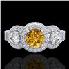Image 2 : 2.16 ctw Intense Fancy Yellow Diamond Art Deco Ring 18k White Gold - REF-270N9F