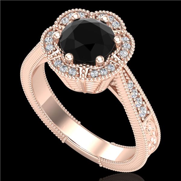 1.33 ctw Fancy Black Diamond Engagment Art Deco Ring 18k Rose Gold - REF-89M3G