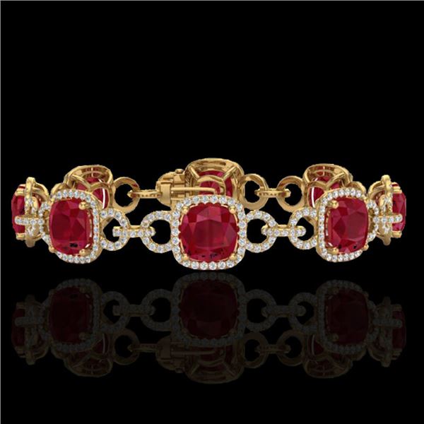 25 ctw Ruby & Micro VS/SI Diamond Certified Bracelet 14k Yellow Gold - REF-457K3Y