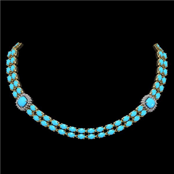 29.85 ctw Turquoise & Diamond Necklace 14K Yellow Gold - REF-527F3M