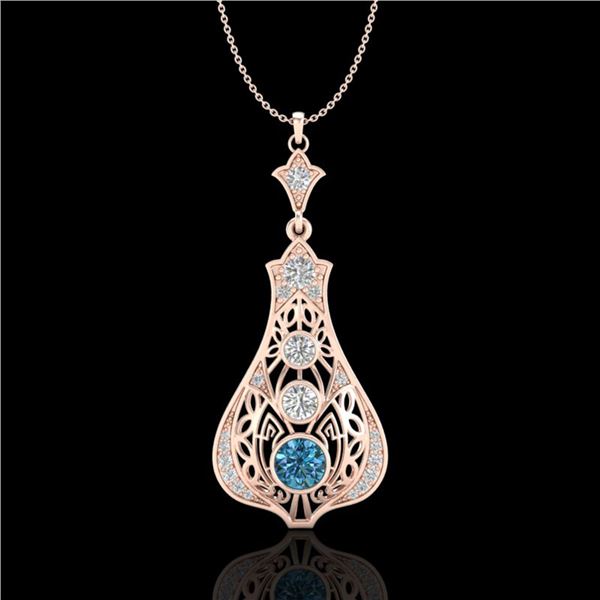 1.75 ctw Fancy Intense Blue Diamond Art Deco Necklace 18k Rose Gold - REF-218R2K