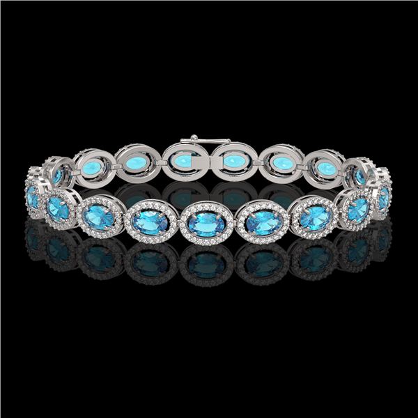 14.82 ctw Swiss Topaz & Diamond Micro Pave Halo Bracelet 10k White Gold - REF-263K6Y