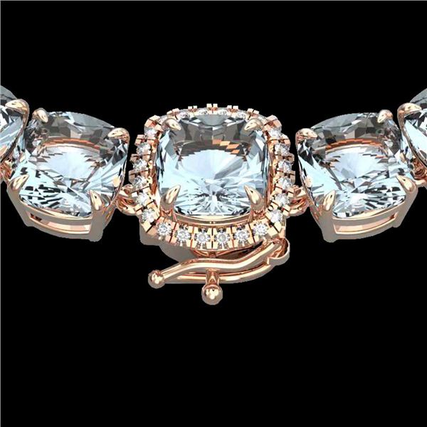 87 ctw Aquamarine & Diamond Micro Eternity Necklace 14k Rose Gold - REF-1345K5Y