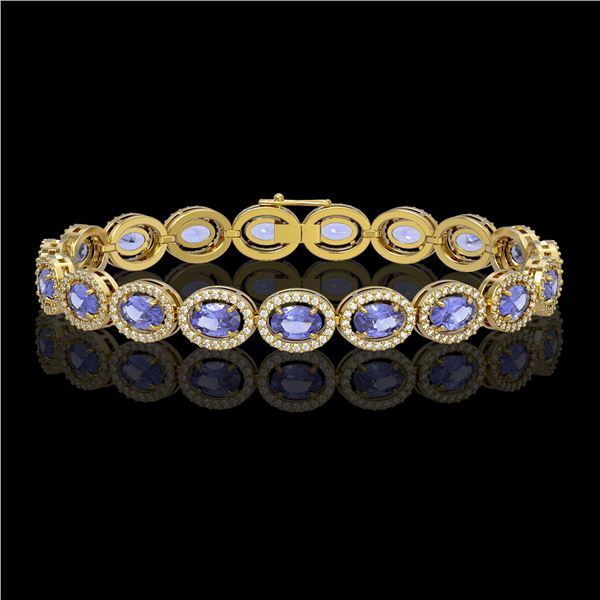 14.25 ctw Tanzanite & Diamond Micro Pave Halo Bracelet 10k Yellow Gold - REF-309M3G
