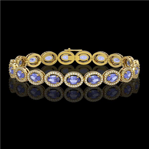 14.25 ctw Tanzanite & Diamond Micro Pave Halo Bracelet 10k Yellow Gold - REF-309M3G