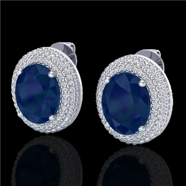 9.20 ctw Sapphire & Micro Pave VS/SI Diamond Earrings 18k White Gold - REF-190Y2X