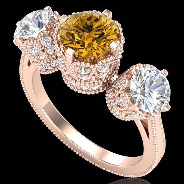 3.06 ctw Intense Fancy Yellow Diamond Art Deco Ring 18k Rose Gold - REF-390K9Y