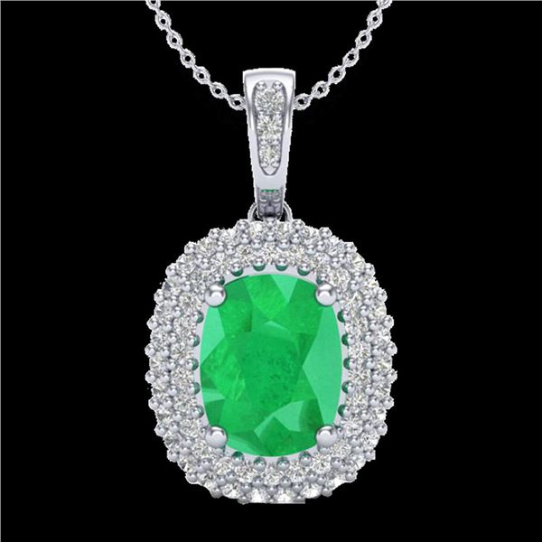 3.15 ctw Emerald & Micro Pave VS/SI Diamond Necklace 18k White Gold - REF-90M9G