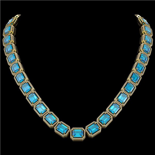 79.01 ctw Swiss Topaz & Diamond Micro Pave Halo Necklace 10k Yellow Gold - REF-836H4R