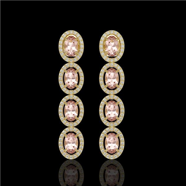 6.09 ctw Morganite & Diamond Micro Pave Halo Earrings 10k Yellow Gold - REF-143R6K