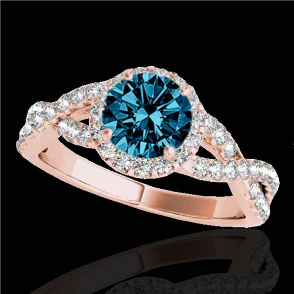 1.54 ctw SI Certified Fancy Blue Diamond Halo Ring 10k Rose Gold - REF-127R8K