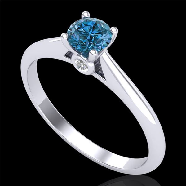 0.4 ctw Intense Blue Diamond Engagment Art Deco Ring 18k White Gold - REF-60N2F