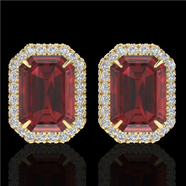 12 ctw Garnet & Micro Pave VS/SI Diamond Earrings 18k Yellow Gold - REF-83F6M