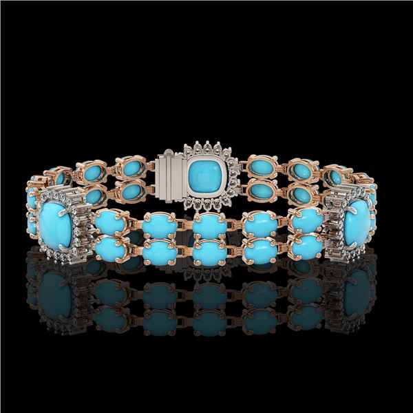 15.27 ctw Turquoise & Diamond Bracelet 14K Rose Gold - REF-263A6N