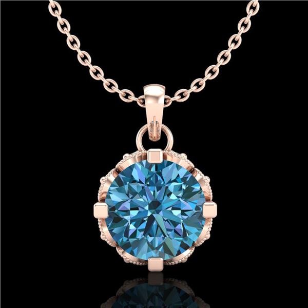 1.14 ctw Fancy Intense Blue Diamond Art Deco Necklace 18k Rose Gold - REF-125Y5X