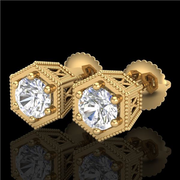 1.15 ctw VS/SI Diamond Solitaire Art Deco Stud Earrings 18k Yellow Gold - REF-214K5Y