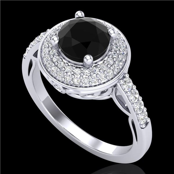 1.7 ctw Fancy Black Diamond Engagment Art Deco Ring 18k White Gold - REF-143X6A