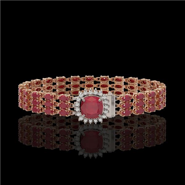 31.91 ctw Ruby & Diamond Bracelet 14K Rose Gold - REF-307G8W