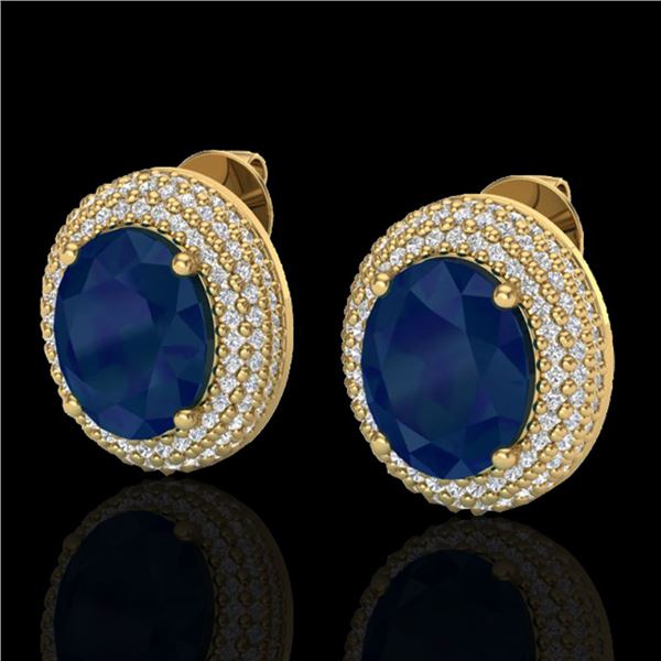 9.20 ctw Sapphire & Micro Pave VS/SI Diamond Earrings 18k Yellow Gold - REF-190A2N