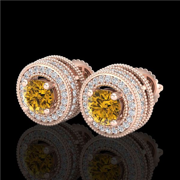 2.09 ctw Intense Fancy Yellow Diamond Art Deco Earrings 18k Rose Gold - REF-354R5K