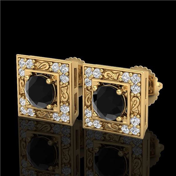 1.63 ctw Fancy Black Diamond Art Deco Stud Earrings 18k Yellow Gold - REF-114N5F