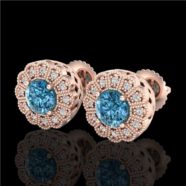 1.32 ctw Fancy Intense Blue Diamond Art Deco Earrings 18k Rose Gold - REF-178M2G