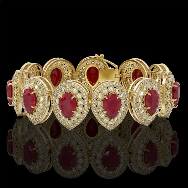 56.04 ctw Certified Ruby & Diamond Victorian Bracelet 14K Yellow Gold - REF-1520G8W