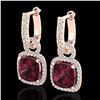 Image 1 : 7 ctw Garnet & Micro Pave VS/SI Diamond Earrings 14k Rose Gold - REF-92N2F