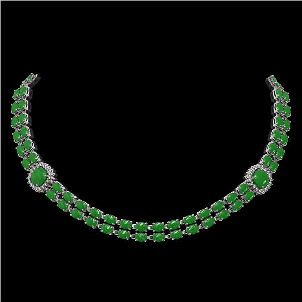 29.39 ctw Jade & Diamond Necklace 14K White Gold - REF-527F3M