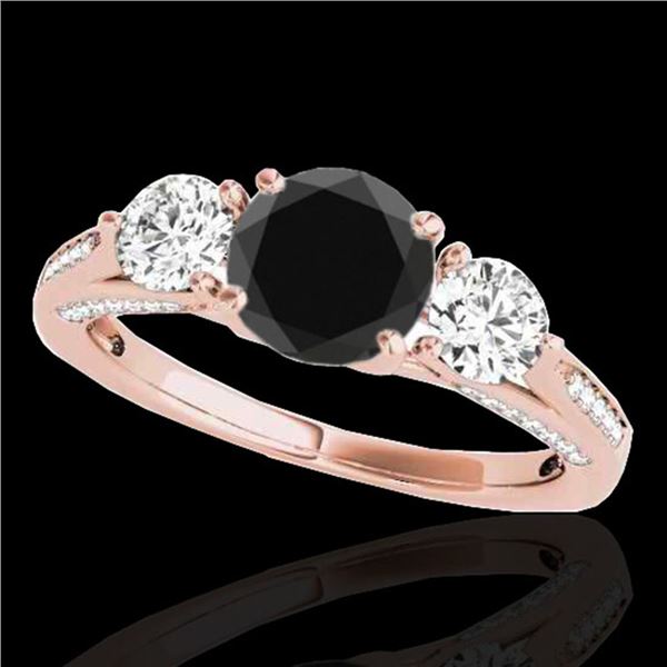 1.75 ctw Certified VS Black Diamond 3 Stone Ring 10k Rose Gold - REF-80M6G