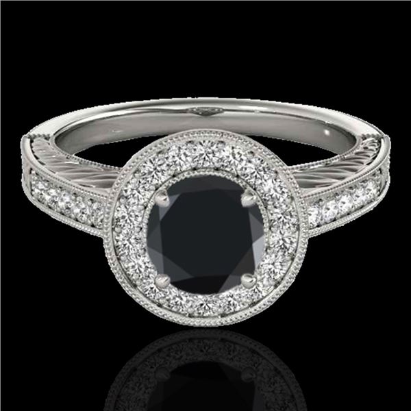 1.5 ctw Certified VS Black Diamond Solitaire Halo Ring 10k White Gold - REF-56A5N