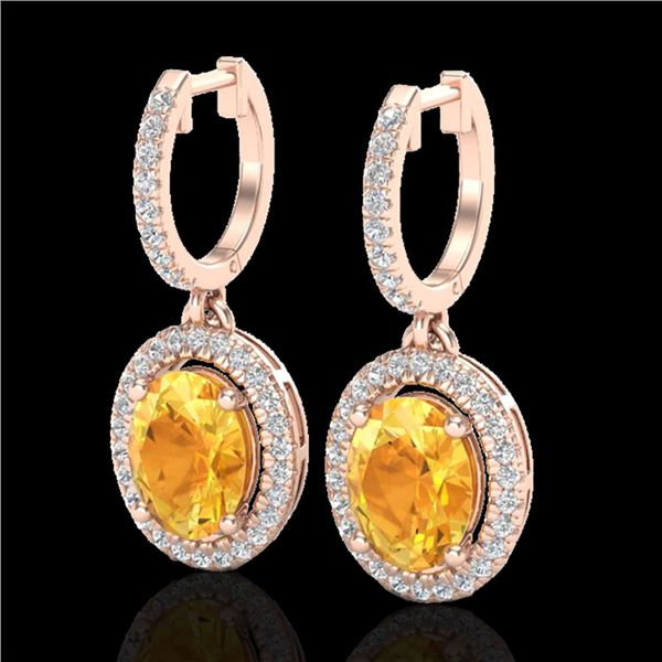 3.50 ctw Citrine & Micro Pave VS/SI Diamond Earrings 14k Rose Gold - REF-83N6F