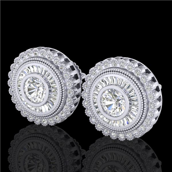 2.61 ctw VS/SI Diamond Solitaire Art Deco Stud Earrings 18k White Gold - REF-381M8G