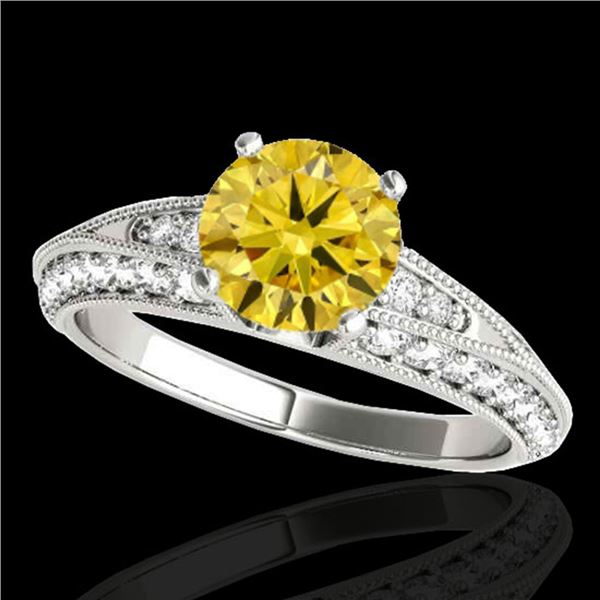 1.58 ctw Certified SI Intense Yellow Diamond Antique Ring 10k White Gold - REF-211X4A