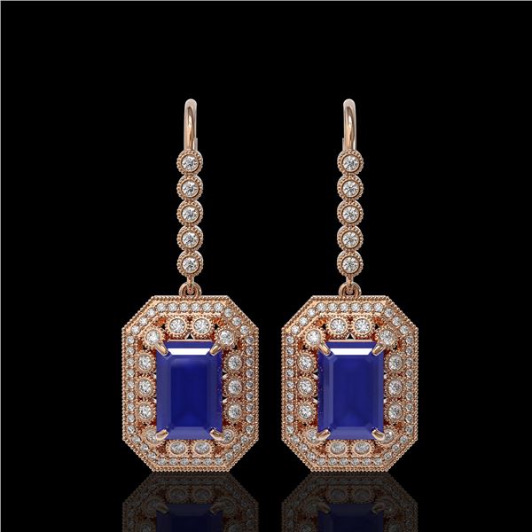 14.16 ctw Sapphire & Diamond Victorian Earrings 14K Rose Gold - REF-318M2G