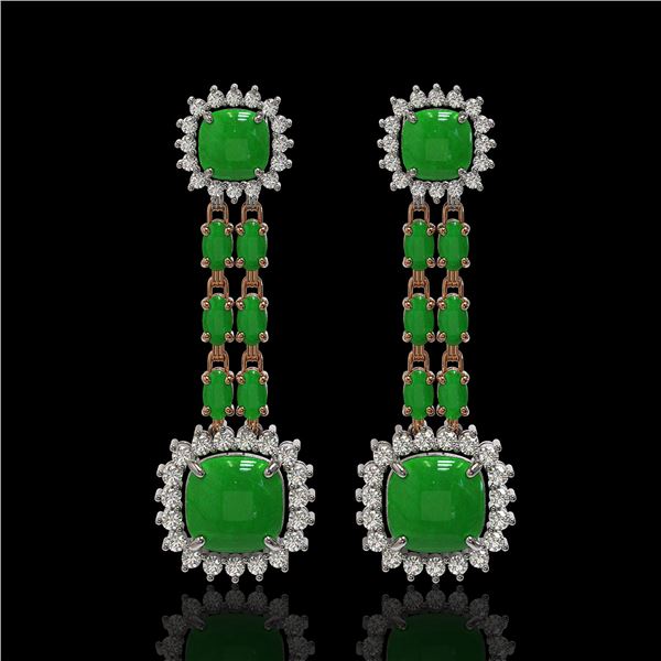 16.72 ctw Jade & Diamond Earrings 14K Rose Gold - REF-226Y8X