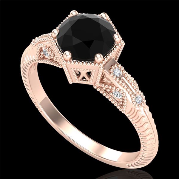 1.17 ctw Fancy Black Diamond Engagment Art Deco Ring 18k Rose Gold - REF-85A5N