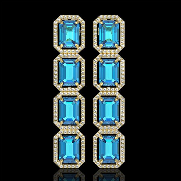 18.99 ctw Swiss Topaz & Diamond Micro Pave Halo Earrings 10k Yellow Gold - REF-184A4N