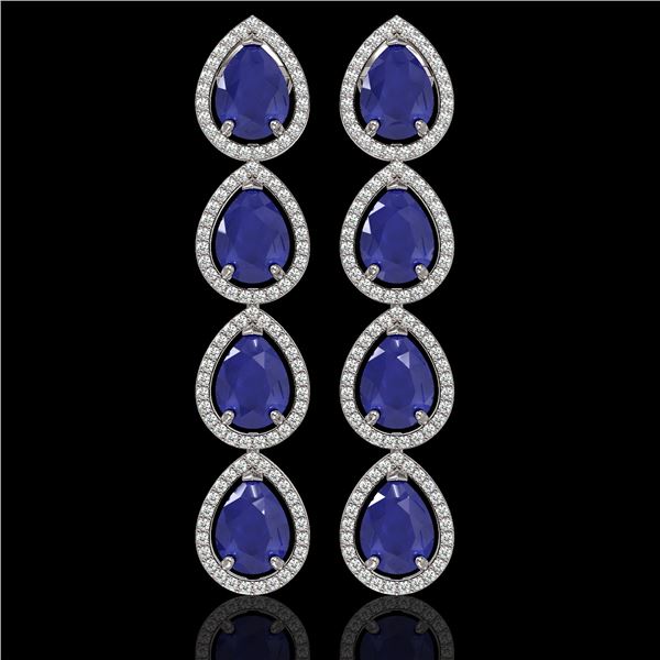 16.01 ctw Sapphire & Diamond Micro Pave Halo Earrings 10k White Gold - REF-180K2Y