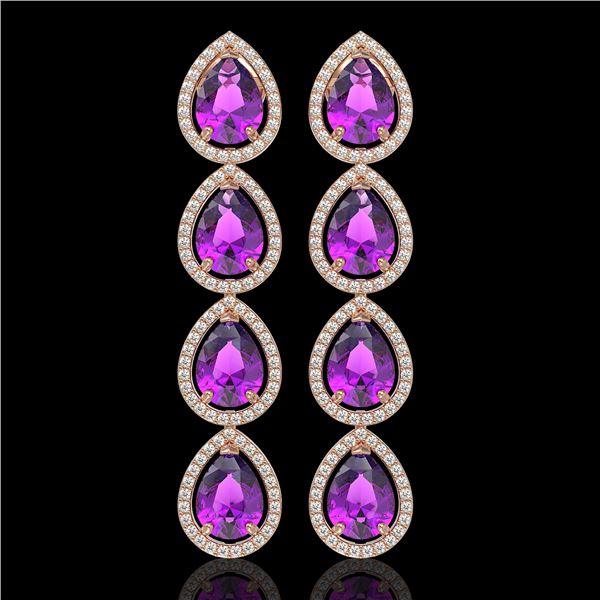 10.85 ctw Amethyst & Diamond Micro Pave Halo Earrings 10k Rose Gold - REF-172R8K