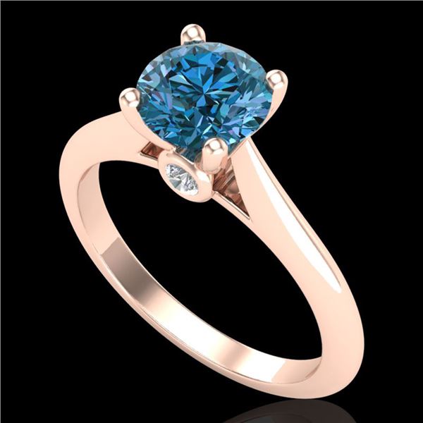 1.36 ctw Fancy Intense Blue Diamond Art Deco Ring 18k Rose Gold - REF-170F5M