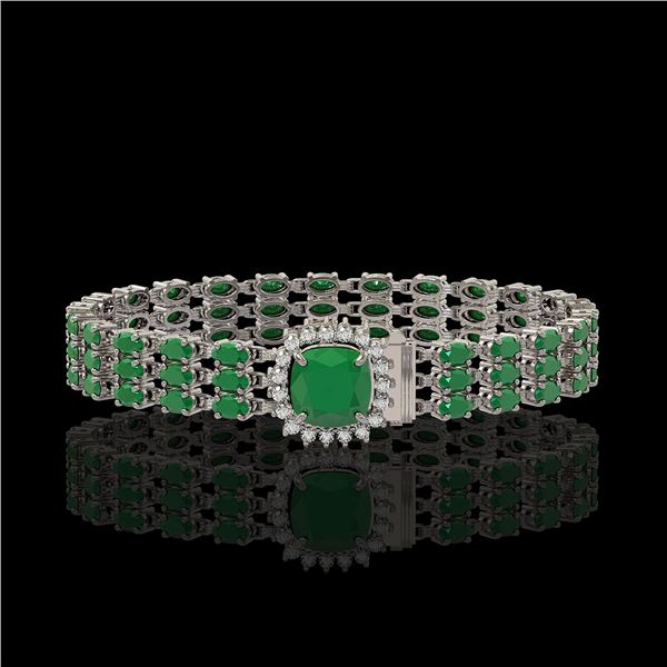 31.91 ctw Emerald & Diamond Bracelet 14K White Gold - REF-312M5G