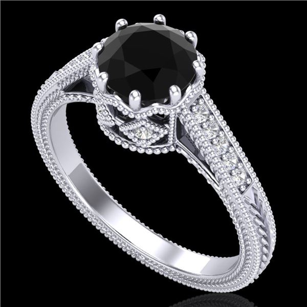 1.25 ctw Fancy Black Diamond Engagment Art Deco Ring 18k White Gold - REF-100A2N