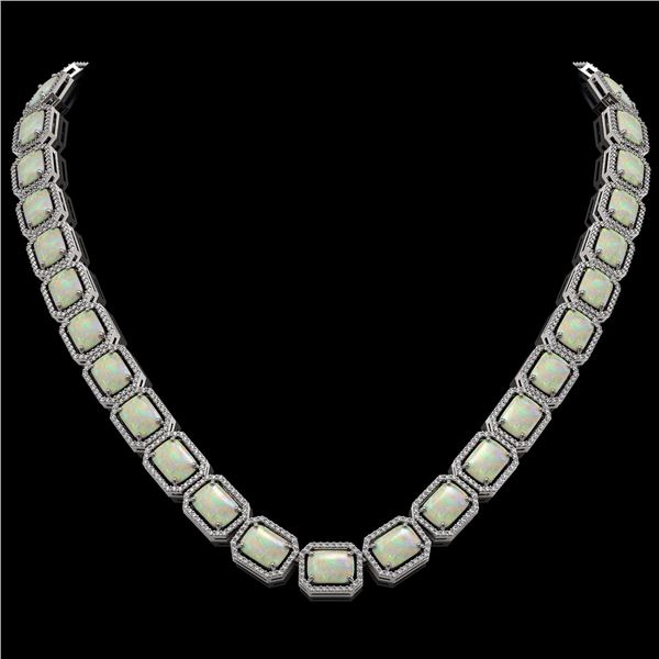 53.59 ctw Opal & Diamond Micro Pave Halo Necklace 10k White Gold - REF-890K9Y