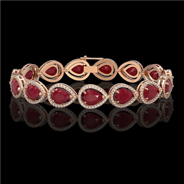 30.06 ctw Ruby & Diamond Micro Pave Halo Bracelet 10k Rose Gold - REF-368W5H