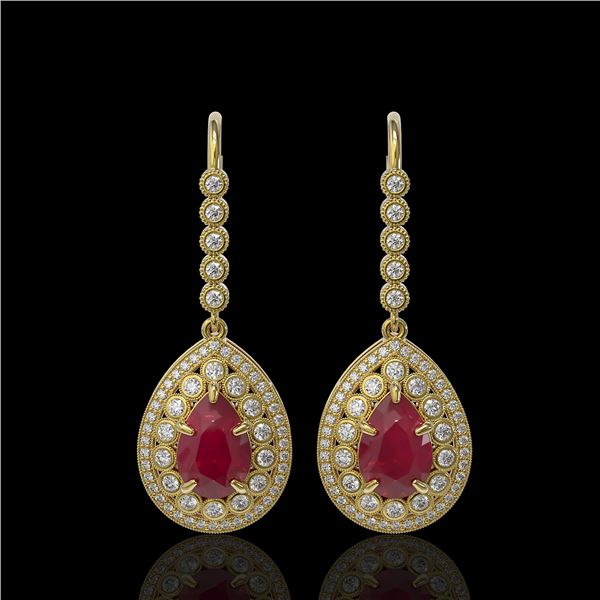 10.15 ctw Certified Ruby & Diamond Victorian Earrings 14K Yellow Gold - REF-279W3H