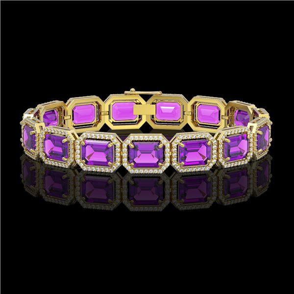 34.86 ctw Amethyst & Diamond Micro Pave Halo Bracelet 10k Yellow Gold - REF-345F5M