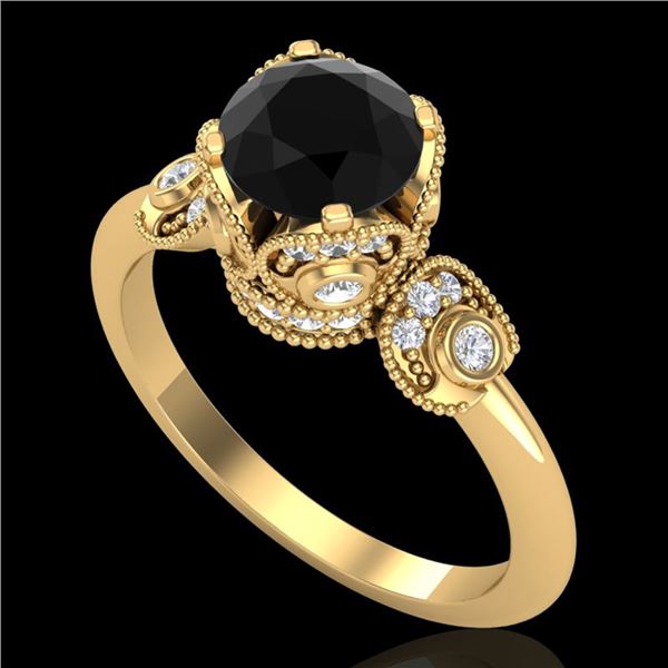 1.75 ctw Fancy Black Diamond Engagment Art Deco Ring 18k Yellow Gold - REF-134N5F