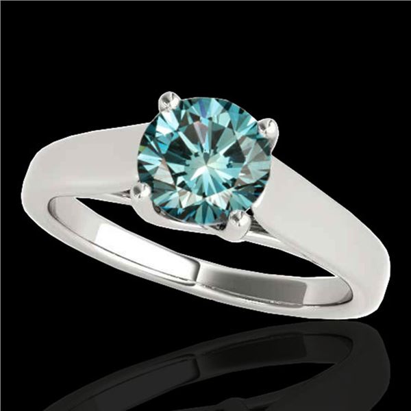 1 ctw SI Certified Fancy Blue Diamond Solitaire Ring 10k White Gold - REF-103G6W